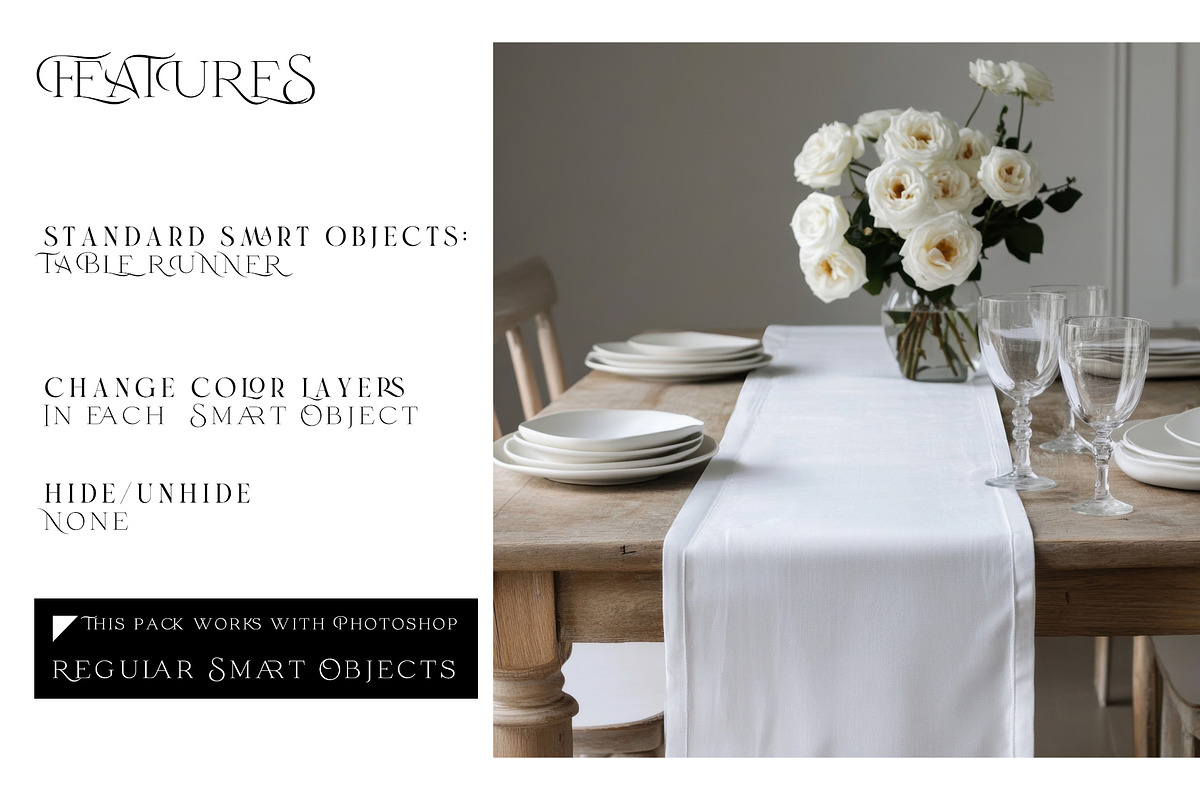 Table Runner with Smart Objects, a Product Mockup by mock-ups (Photo 3 of 13)