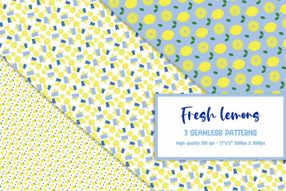 Digital Paper Pack Fresh Lemons, a Pattern Graphic by Akwadesign (Photo 5 of 7)