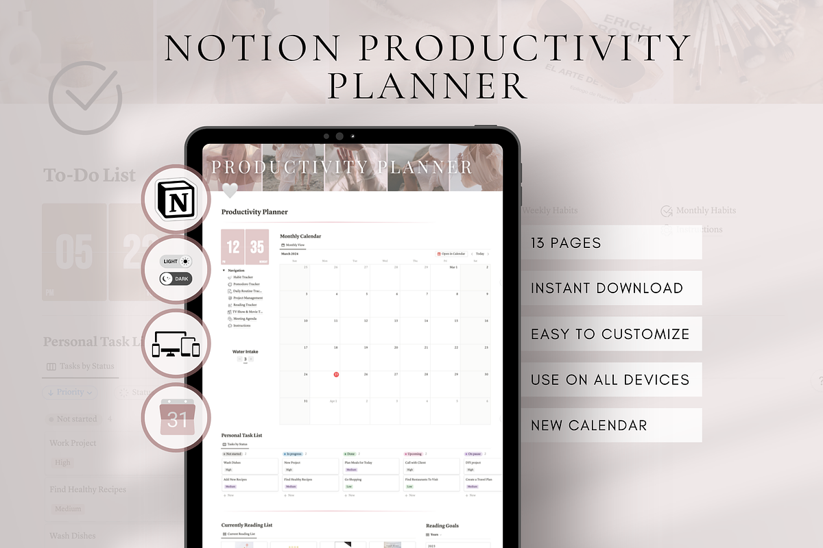 Productivity Template for Notion, a Templates & Theme by BRANDcontent (Photo 1 of 8)