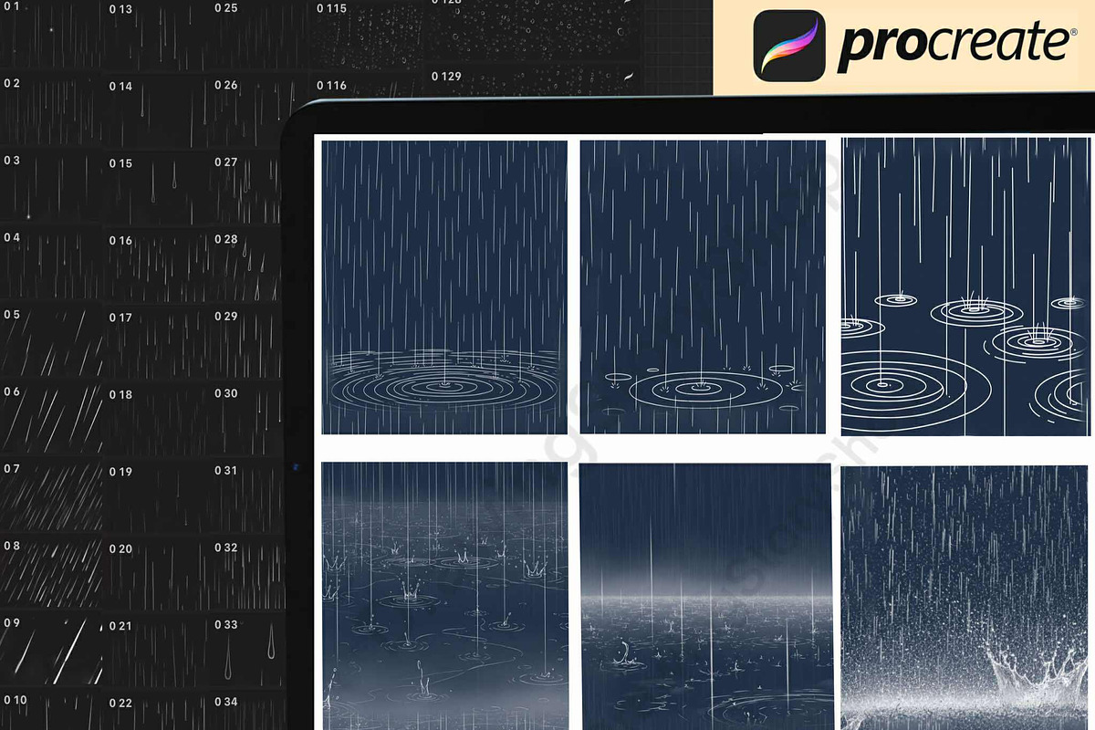 150 Procreate Rain Textures Brushes, a Brush Add-On by DrawingStoryShop (Photo 5 of 6)