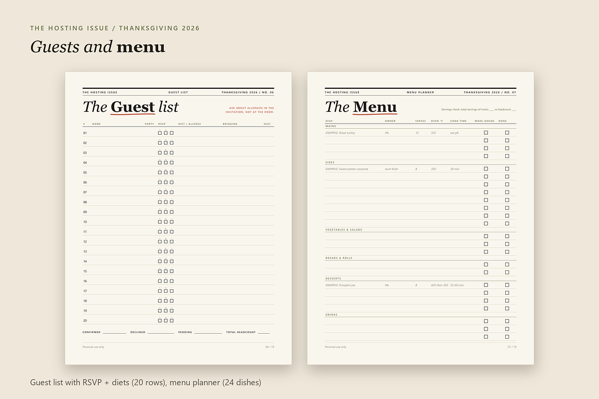 Thanksgiving Hosting Planner PDF, a Stationery Template by KnightWipers (Photo 5 of 10)