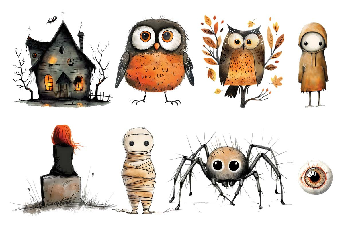 Halloween Clipart Bundle Set Vintage, a Decorative Illustration by Moon Studio (Photo 5 of 5)