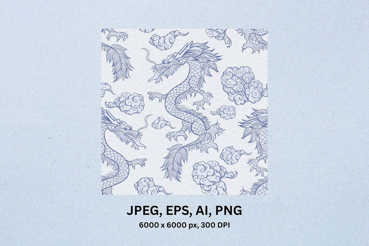 Pale Blue Chinese Dragon in Clouds, a Pattern Graphic by ilonitta (Photo 3 of 9)