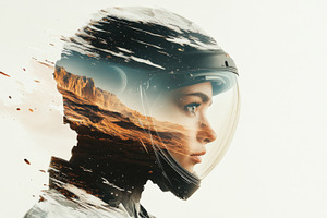 Double exposure female astronaut in, a Photo by Dvoevnore photos