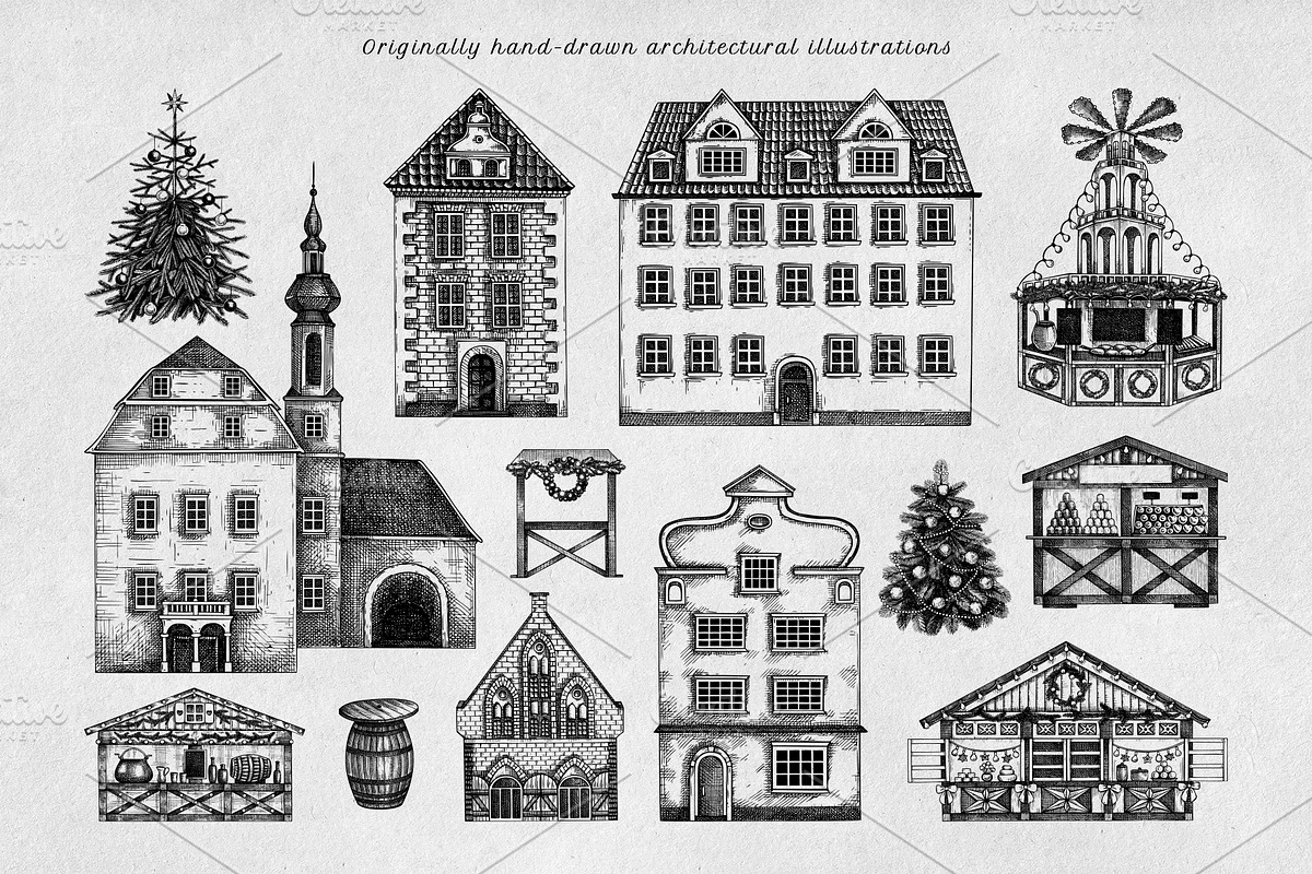 Christmas Market Architecture Set, a Seasonal Illustration by Yevheniia (Photo 2 of 10)