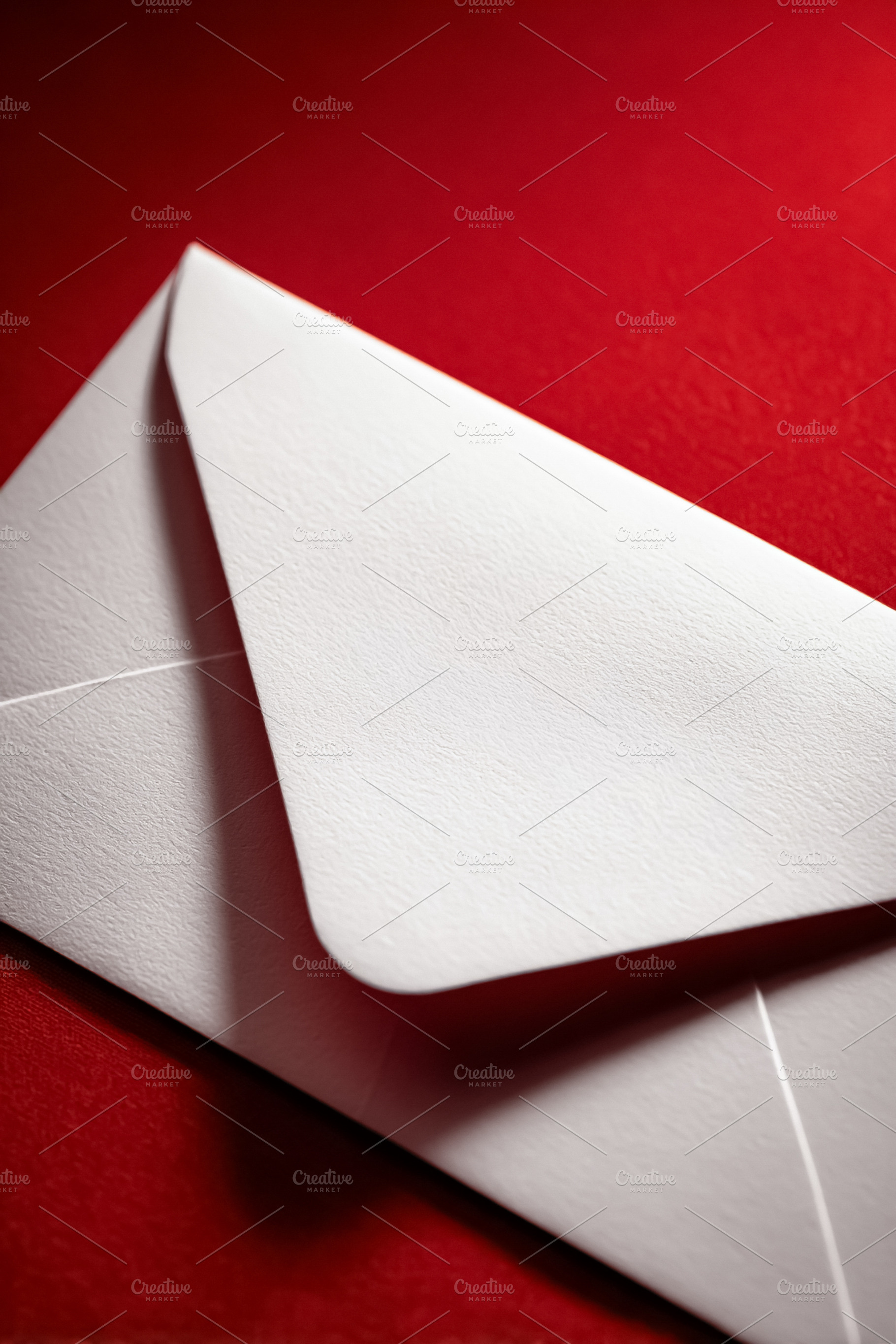 White textured envelope on a vibrant red background, suggesting, a Photo by Studio ANNA