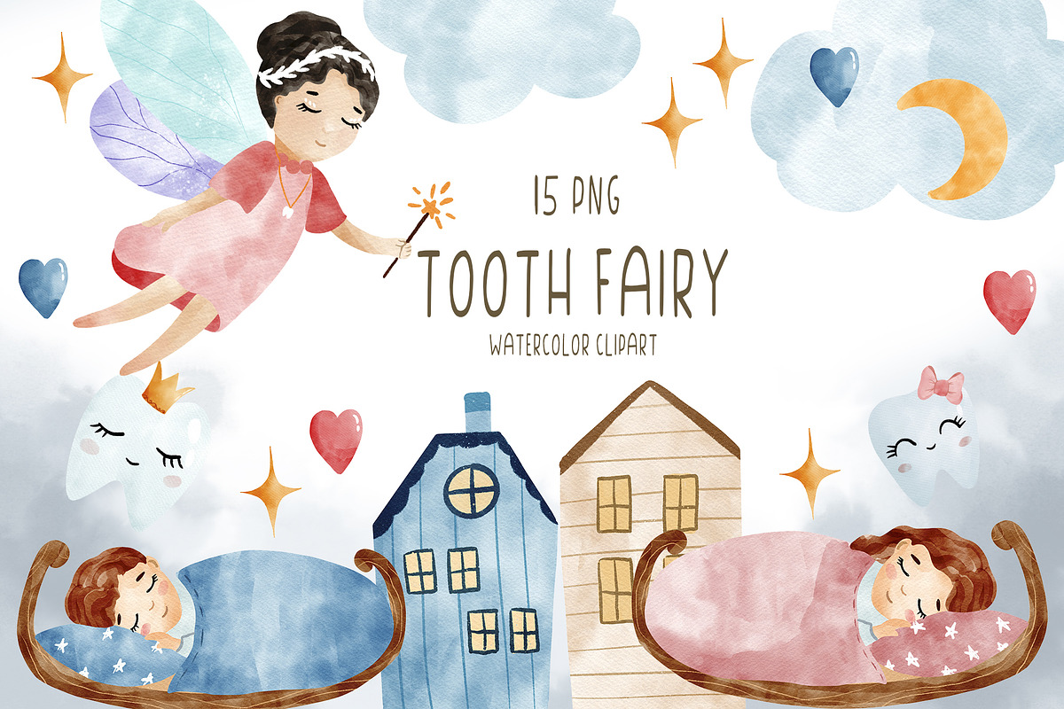 Watercolor tooth fairy clipart PNG, an Illustration by SleptArt (Photo 1 of 5)