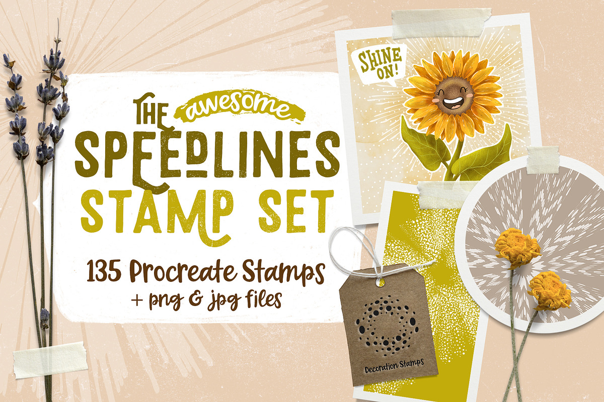 Speedlines Stamp Set for Procreate, a Brush Add-On by PrettyLittlePigs (Photo 1 of 12)