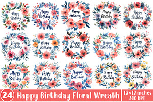 Happy Birthday Floral Wreath PNG, an Illustration by SinaCreation