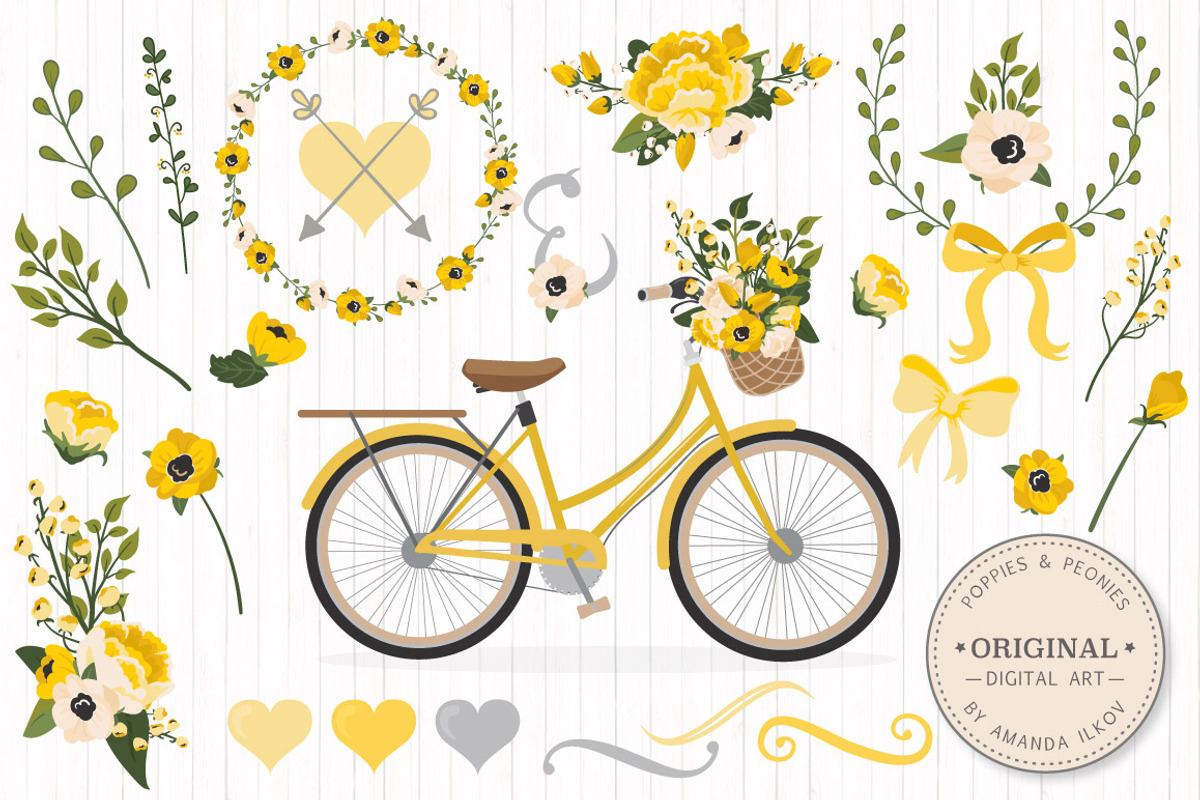 Yellow Romantic Bicycle & Flowers, an Illustration by Amanda Ilkov (Photo 1 of 5)