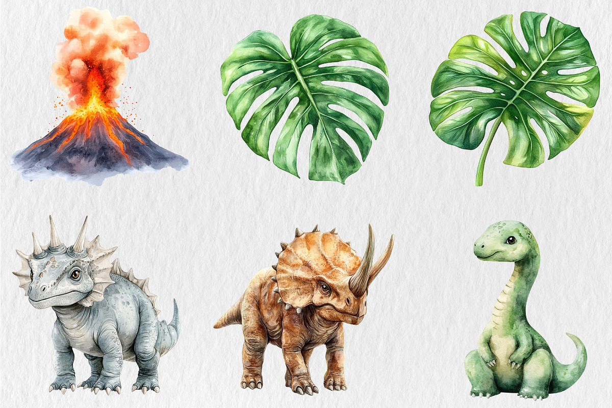 Watercolor Cute Dino Clipart, an Animal Illustration by Rose Art (Photo 4 of 4)