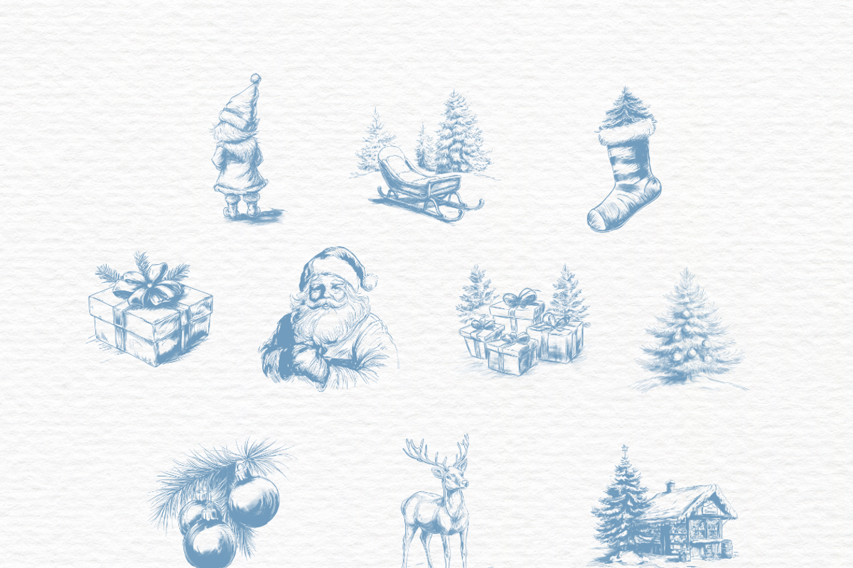 Blue toile Christmas Clipart, a Seasonal Illustration by Invite to Clipart (Photo 3 of 4)