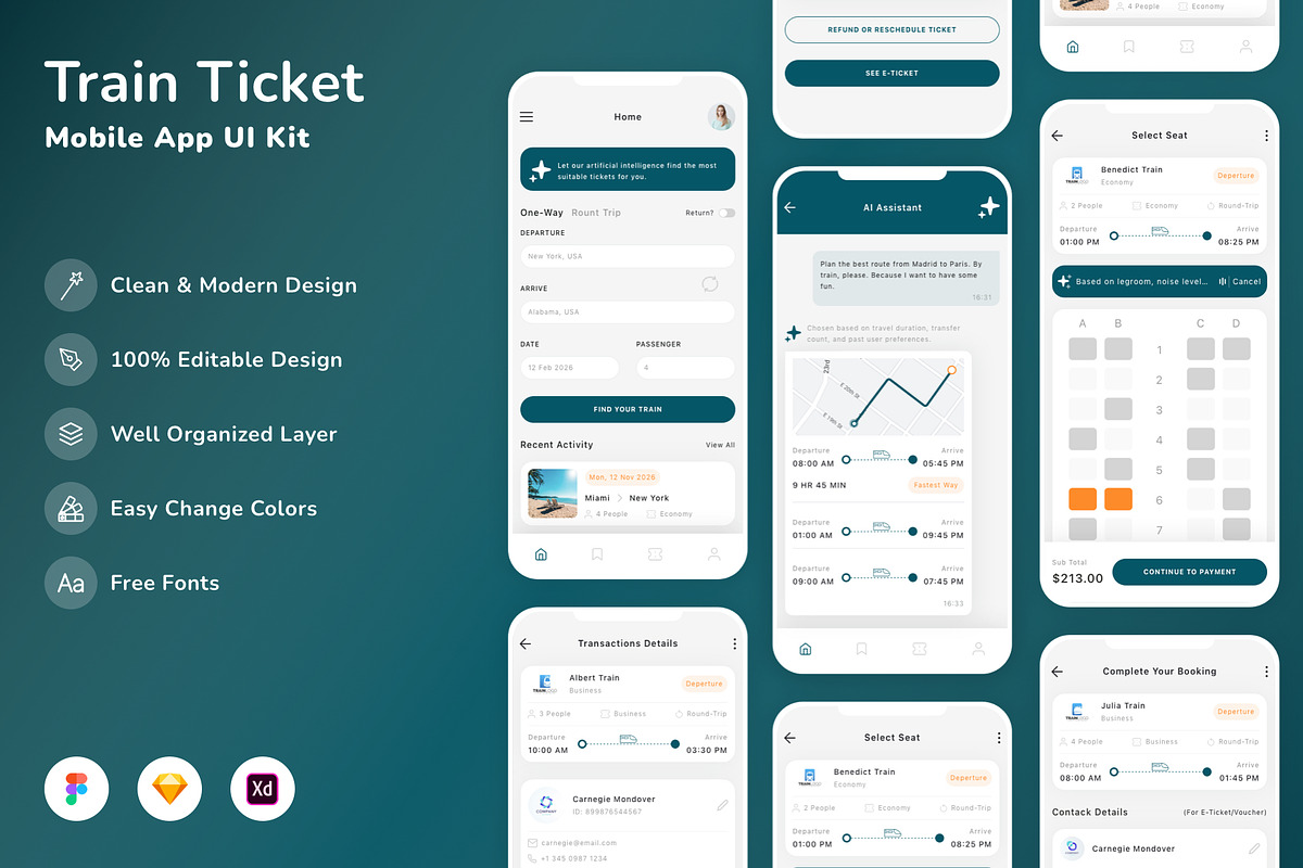 Train Ticket Mobile App UI Kit, an UI Kit Template by Betush (Photo 2 of 2)