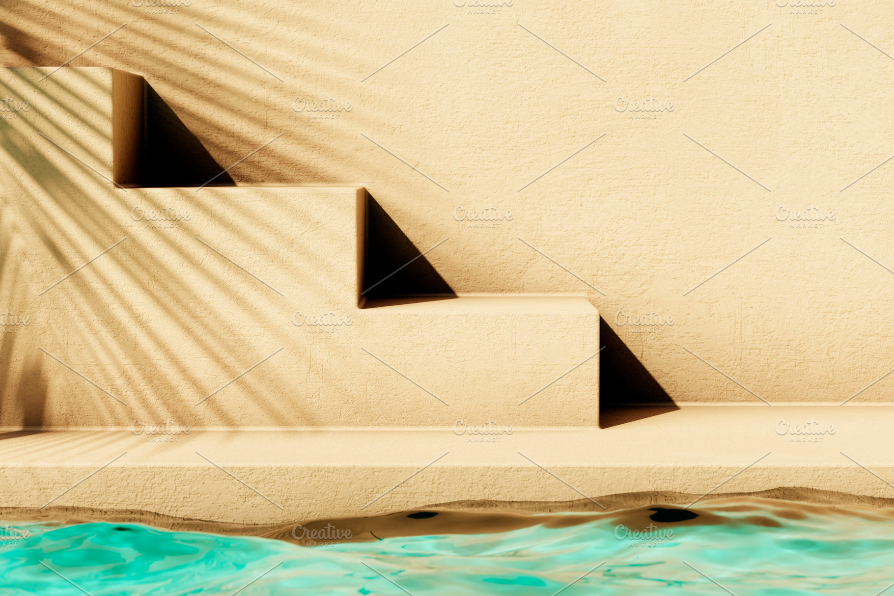 Tropical summer background with concrete wall, pool water and pa, a Beauty & Fashion Photo by hitdelight