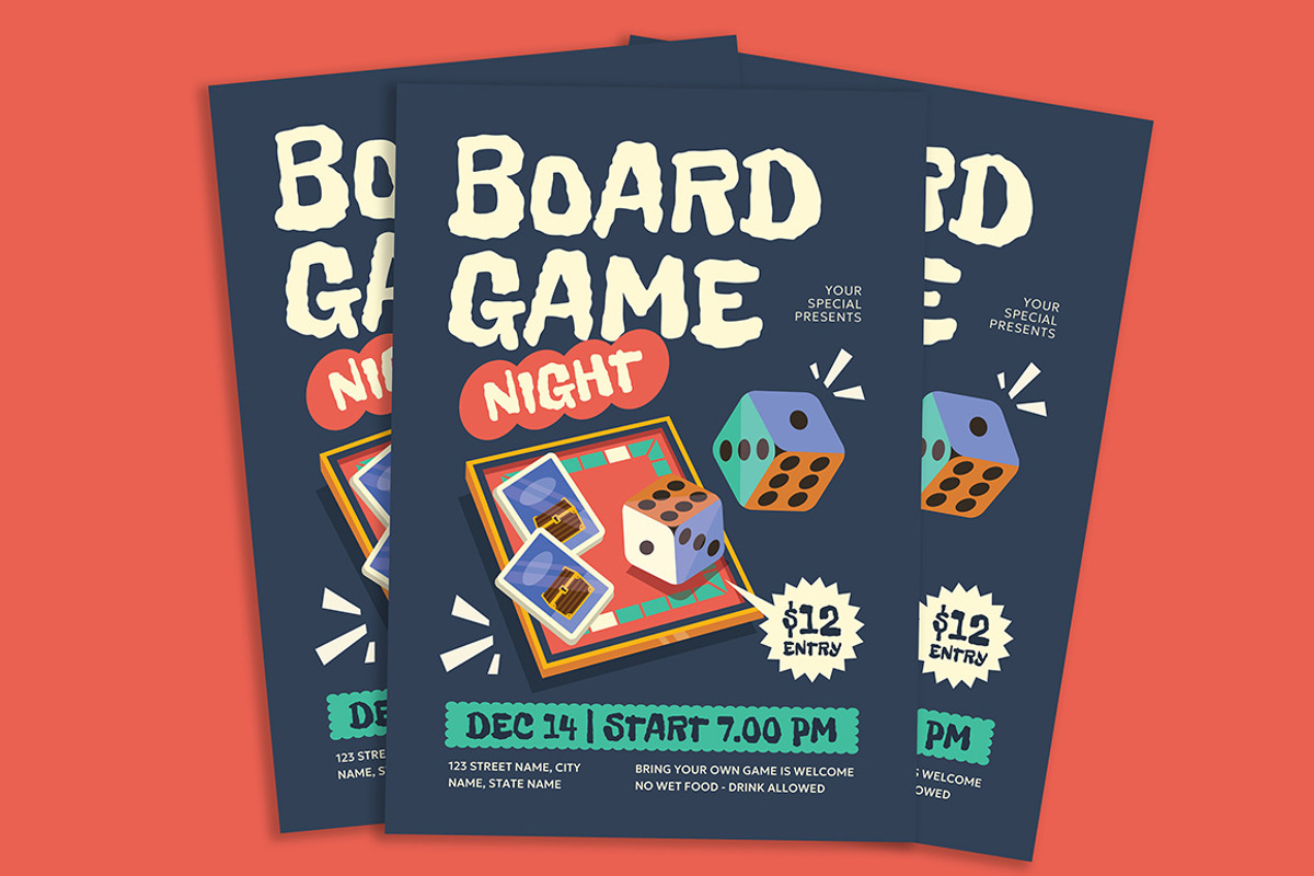 Fun Board Game Night Flyer, a Flyer Template by Gumico Studio. (Photo 3 of 3)