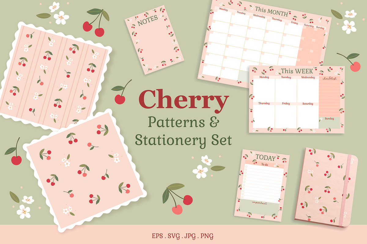 Cherry Patterns & Stationery Set, a Graphic by Nina Bered Illustration (Photo 1 of 6)