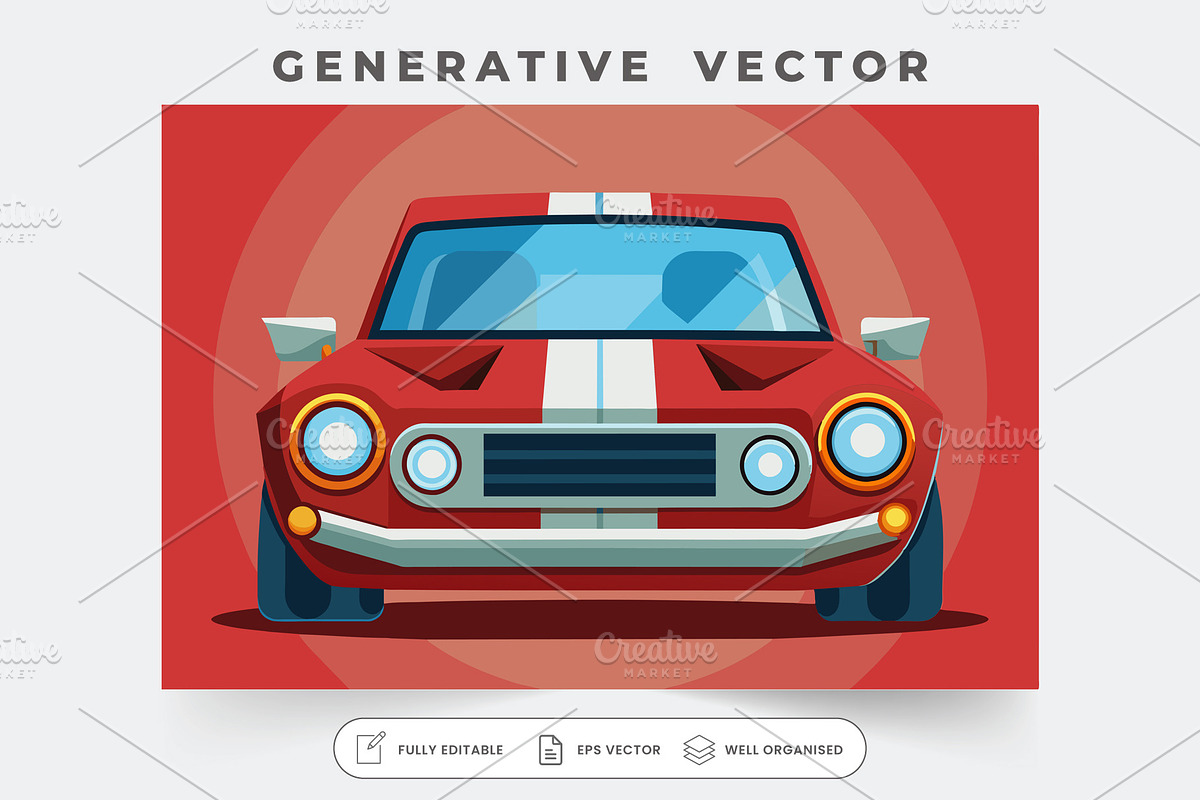 A bright red cartoon car with bold w, a Graphic by Iftikhar Alam