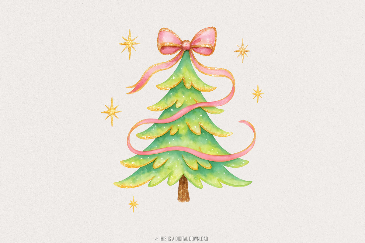 Watercolor Christmas Tree With Pink, an Illustration by SharpMarketplace (Photo 1 of 9)