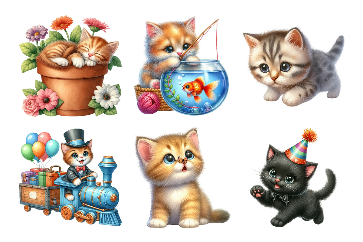 Watercolor Playful Kittens Clipart, an Illustration by Daily.Designs (Photo 2 of 5)