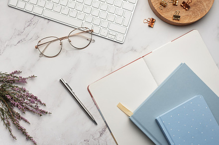 Flat lay, top view office table desk., a School & Education Photo by Olena Rudo
