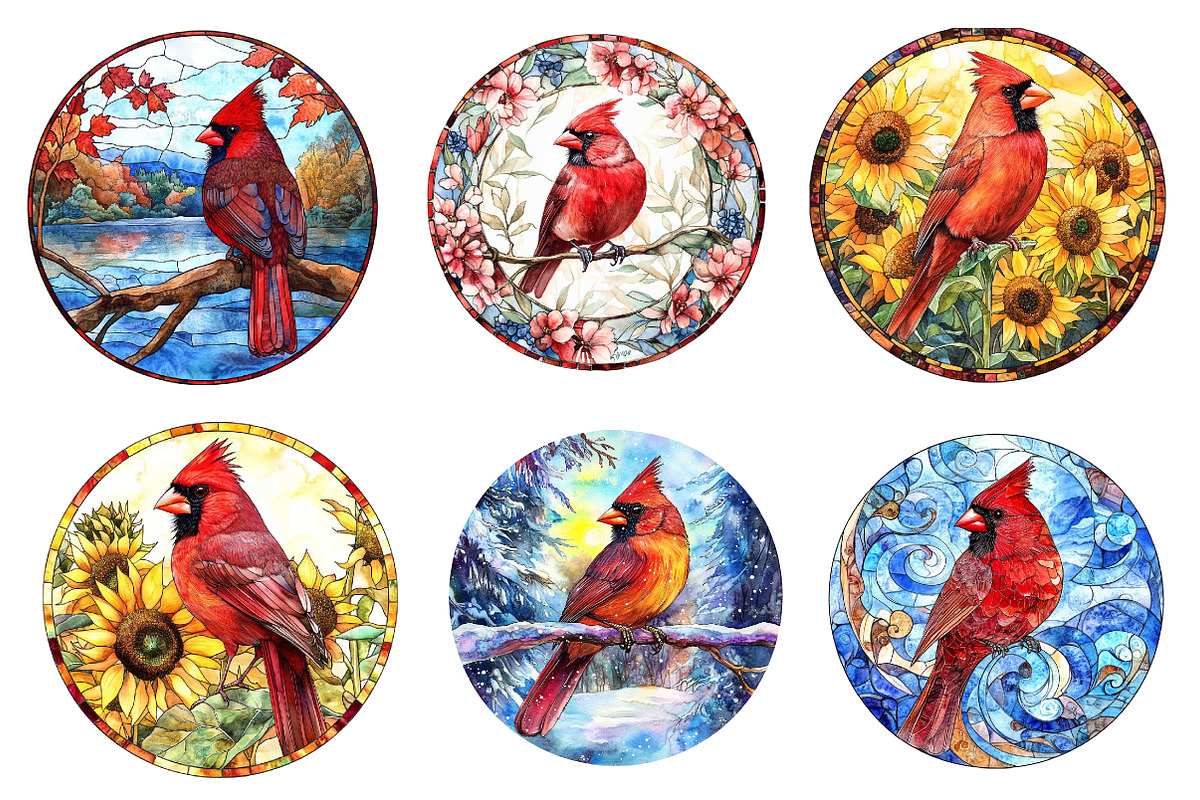 Stained Glass Cardinal Bird Clipart, an Illustration by CreationArt (Photo 5 of 5)