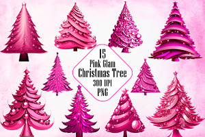 Pink Glam Christmas Tree Clipart