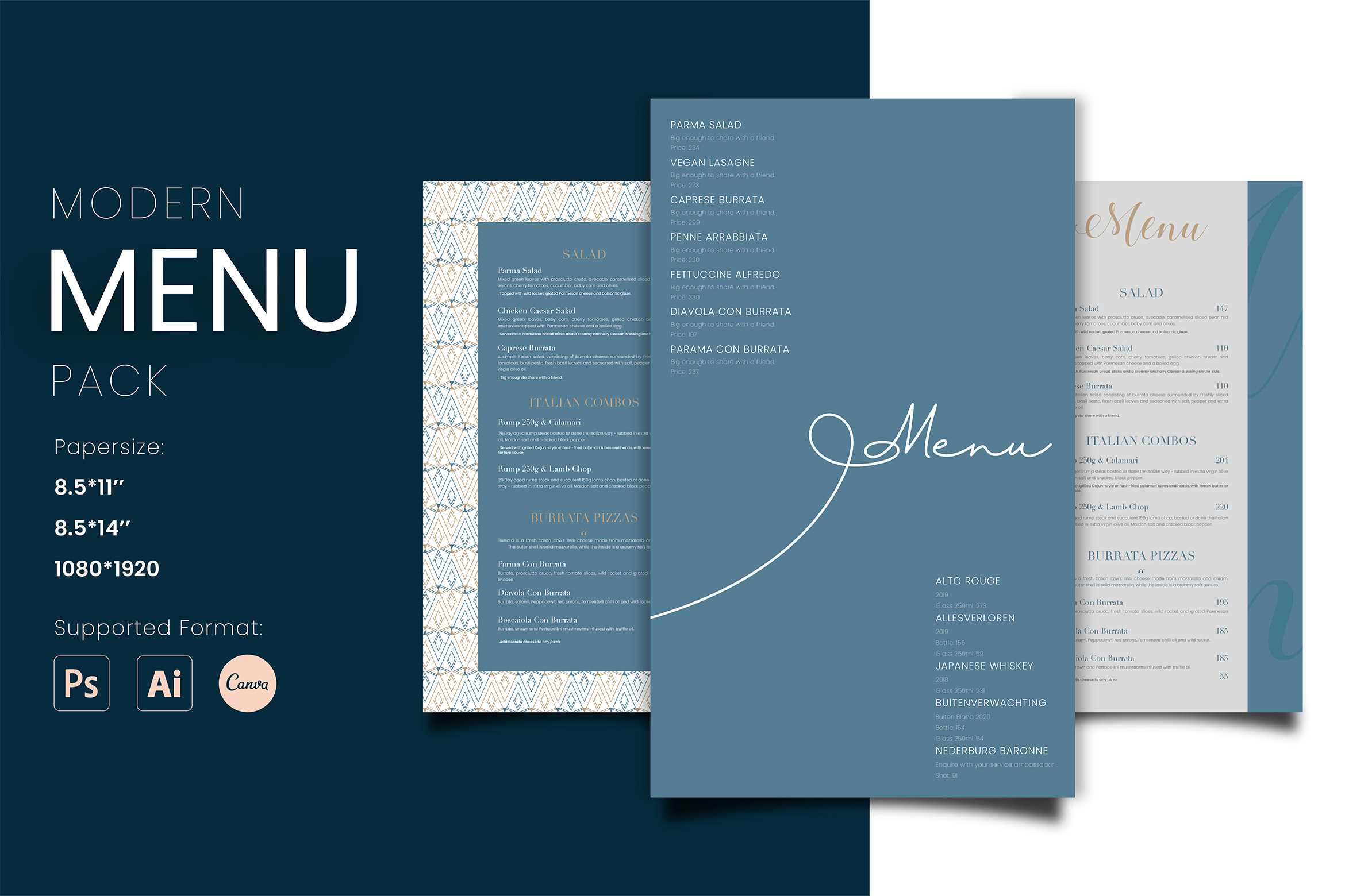 Modern Menu Pack, a Stationery Template by Artemis-products