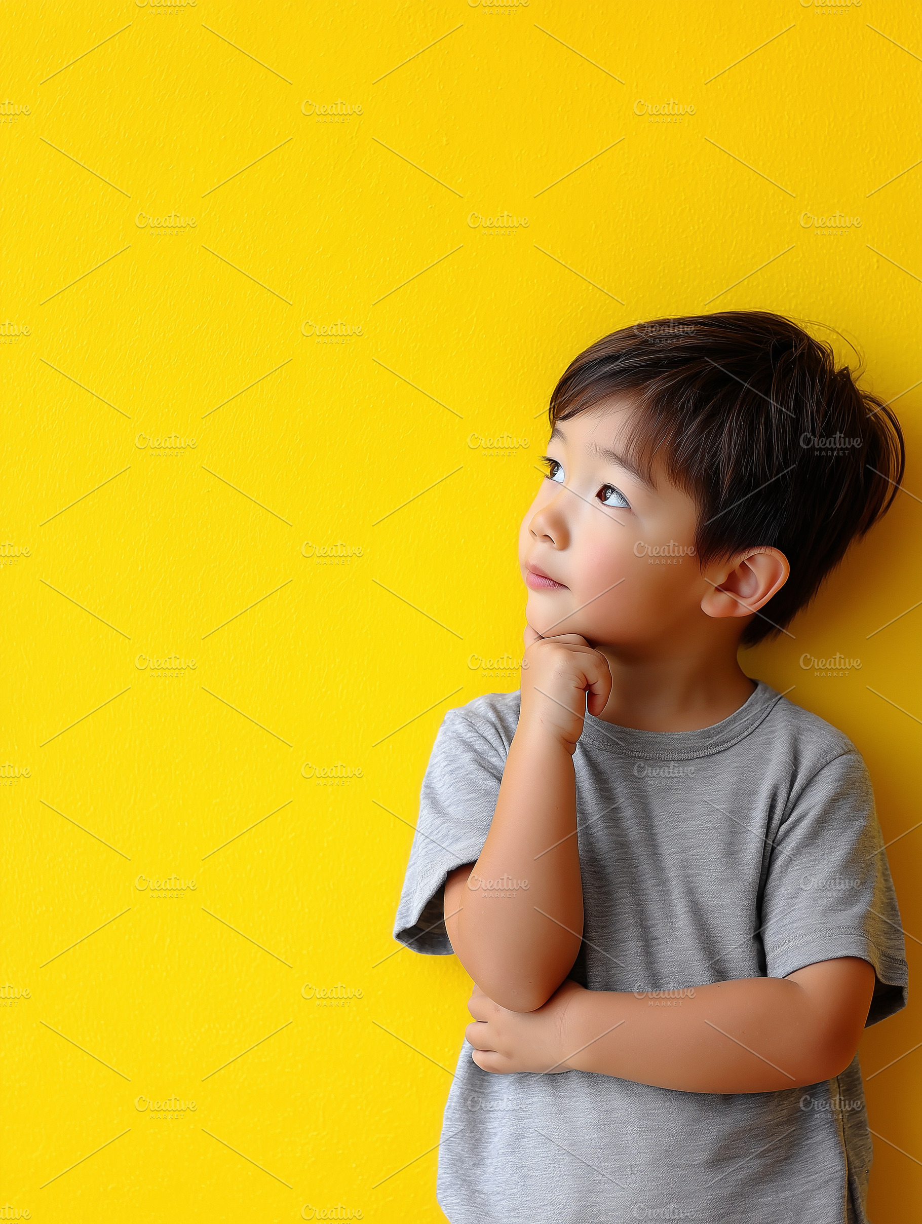 Thoughtful little boy looking up, a Person Photo by MistyDay