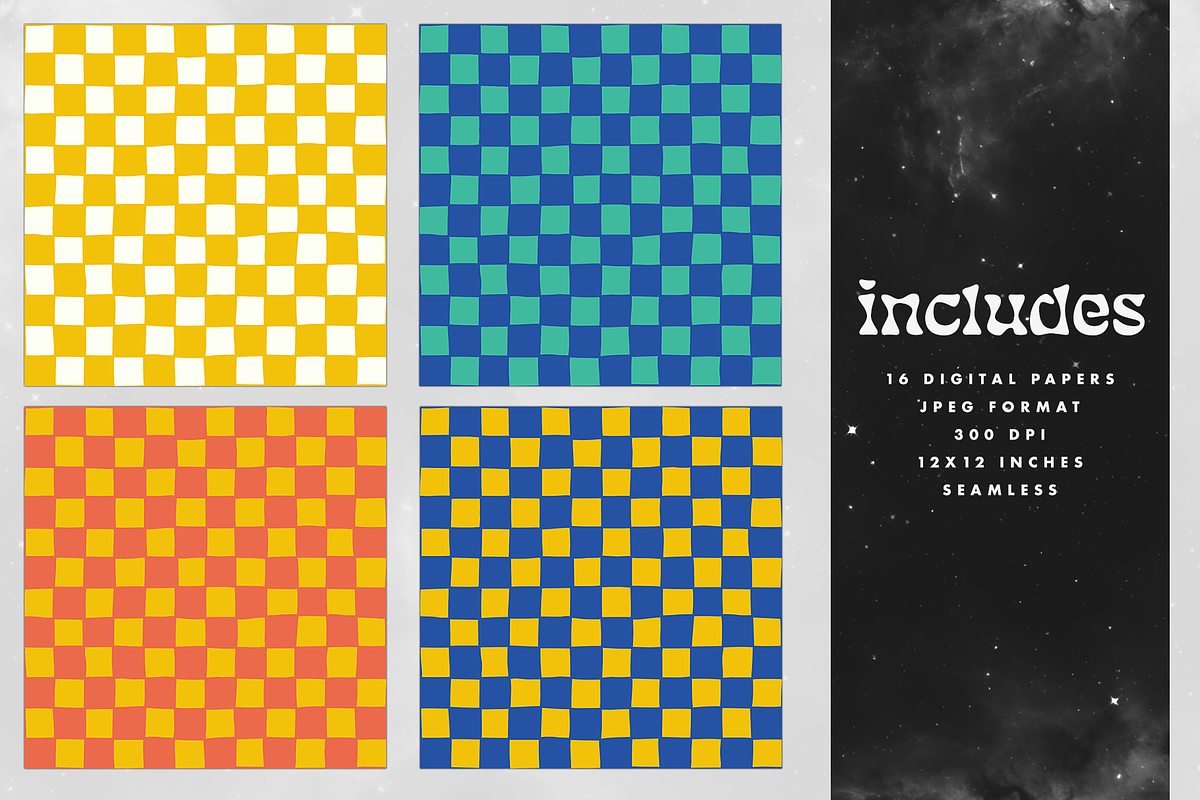 Vibrant Checker & Grid Pattern Set, a Pattern Graphic by Brandi Lea Designs