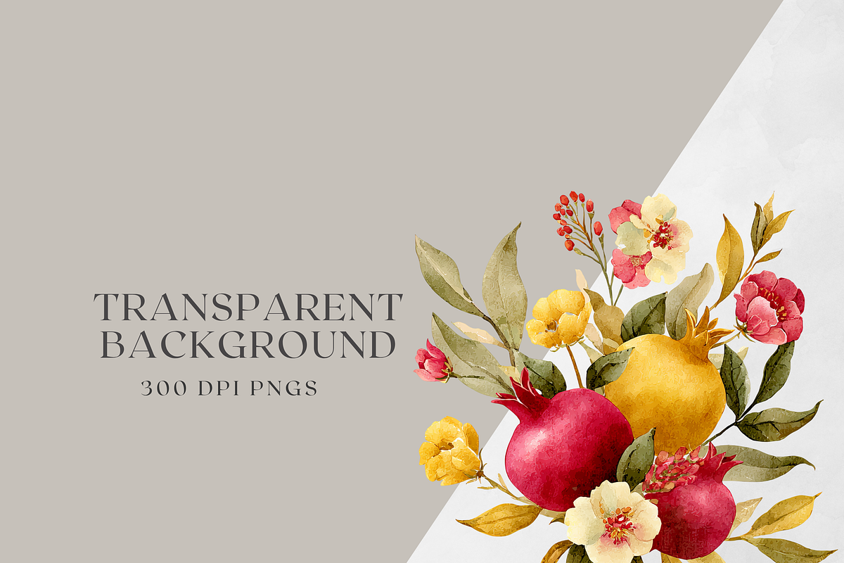 Watercolor Pomegranate Bouquet, a Decorative Illustration by ThaismotaCreativeCo (Photo 10 of 10)