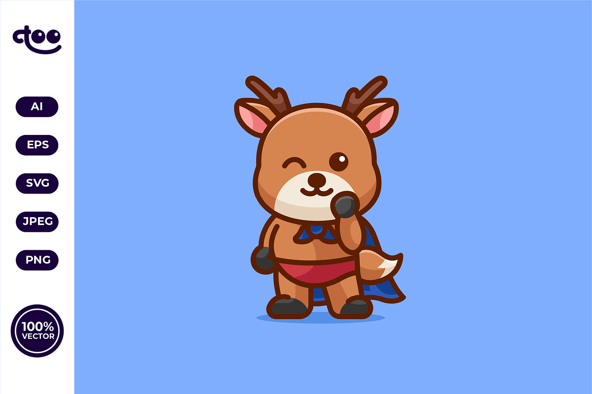 Simple Blue Caped Deer Hero cartoon, an Animal Illustration by Satisfactoons (Photo 1 of 3)