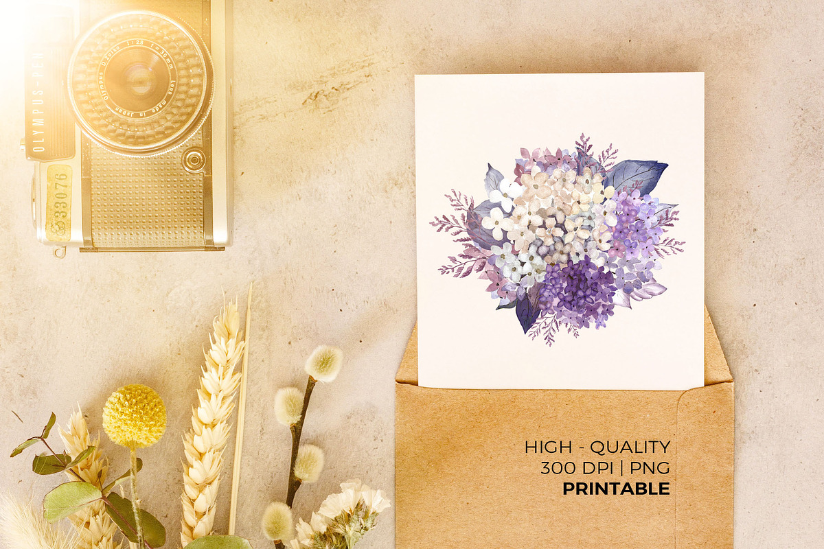 Hydrangea Bouquets Watercolor PNG, an Object Illustration by Mia Digital (Photo 6 of 6)