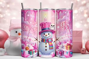 3D Christmas Snowman Tumbler Wrap, a Seasonal Illustration by YA Design
