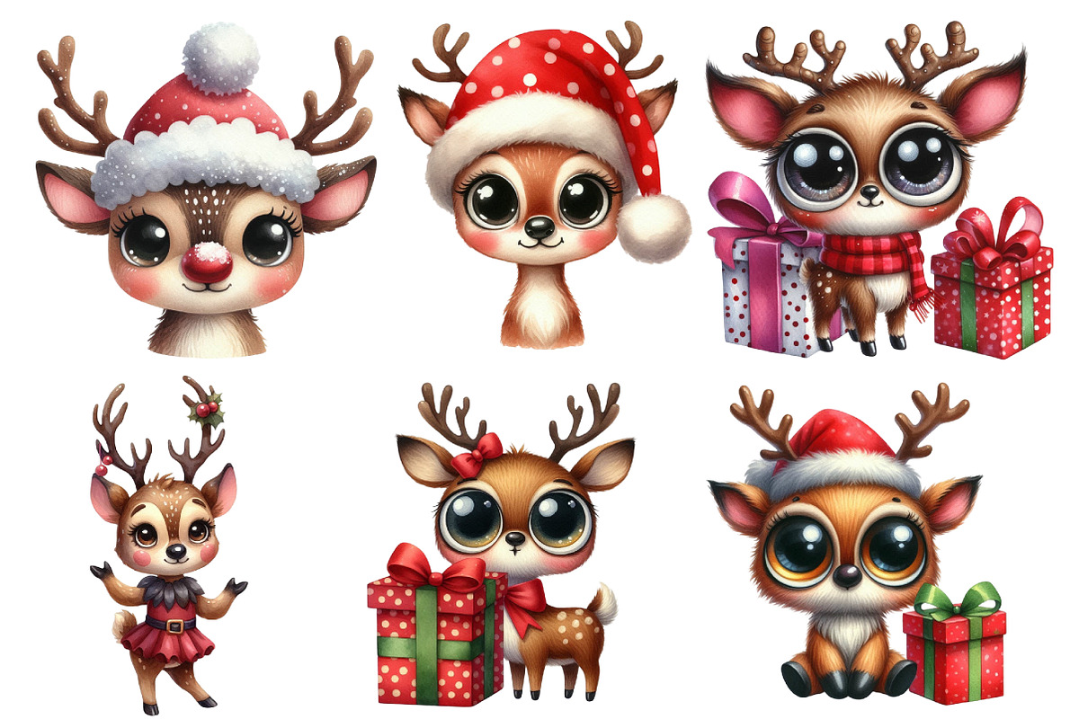 Christmas Funny Reindeer Clipart, an Illustration by Designworld (Photo 2 of 6)