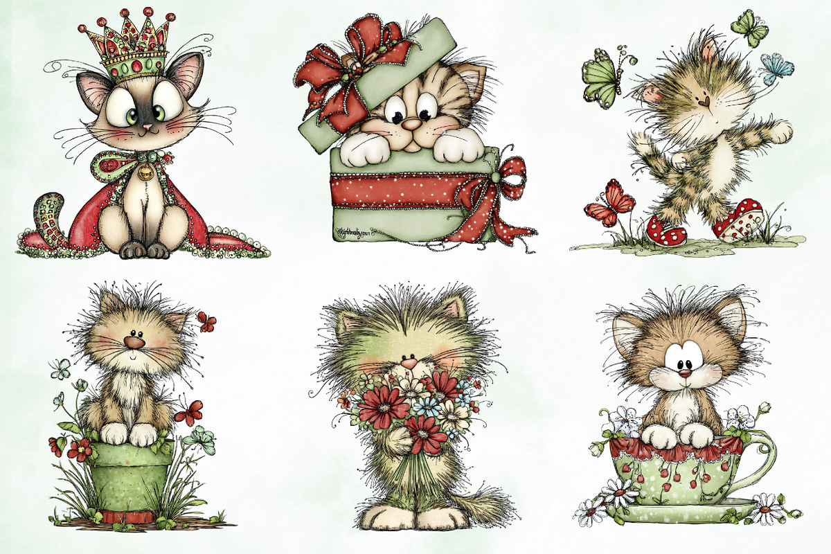 Whimsical Christmas Fluffy Cats PNG, an Illustration by Creative Art (Photo 2 of 12)