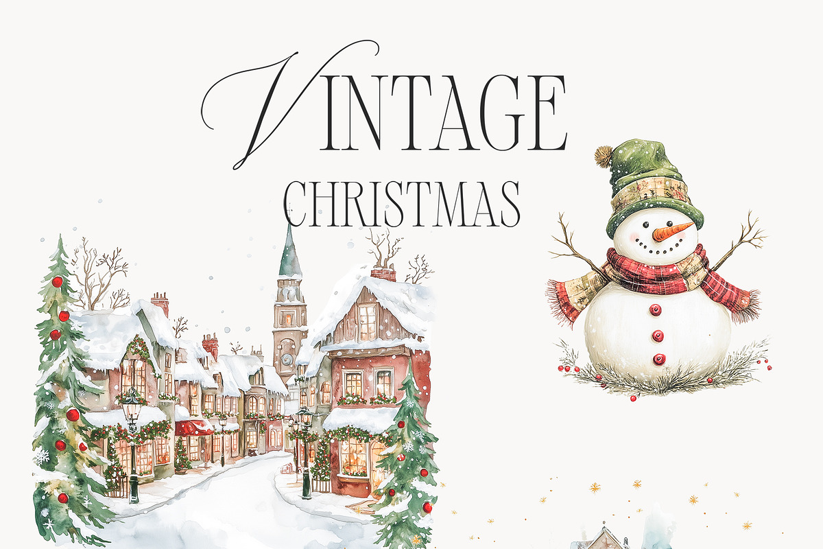 Vintage Christmas Clipart Collection, a Seasonal Illustration by studioequinox (Photo 3 of 8)