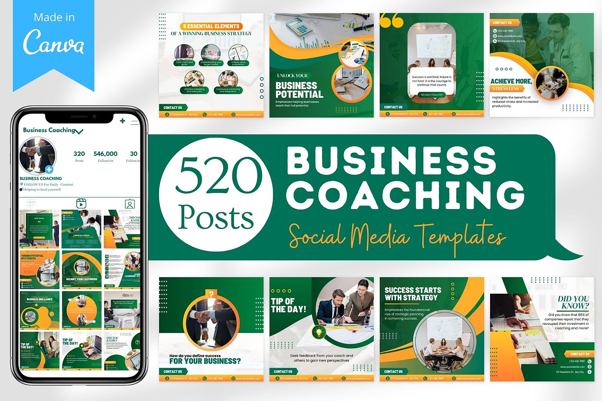520 Business Coaching Canva Template, a Social Media Template by Viral Content Design (Photo 1 of 17)