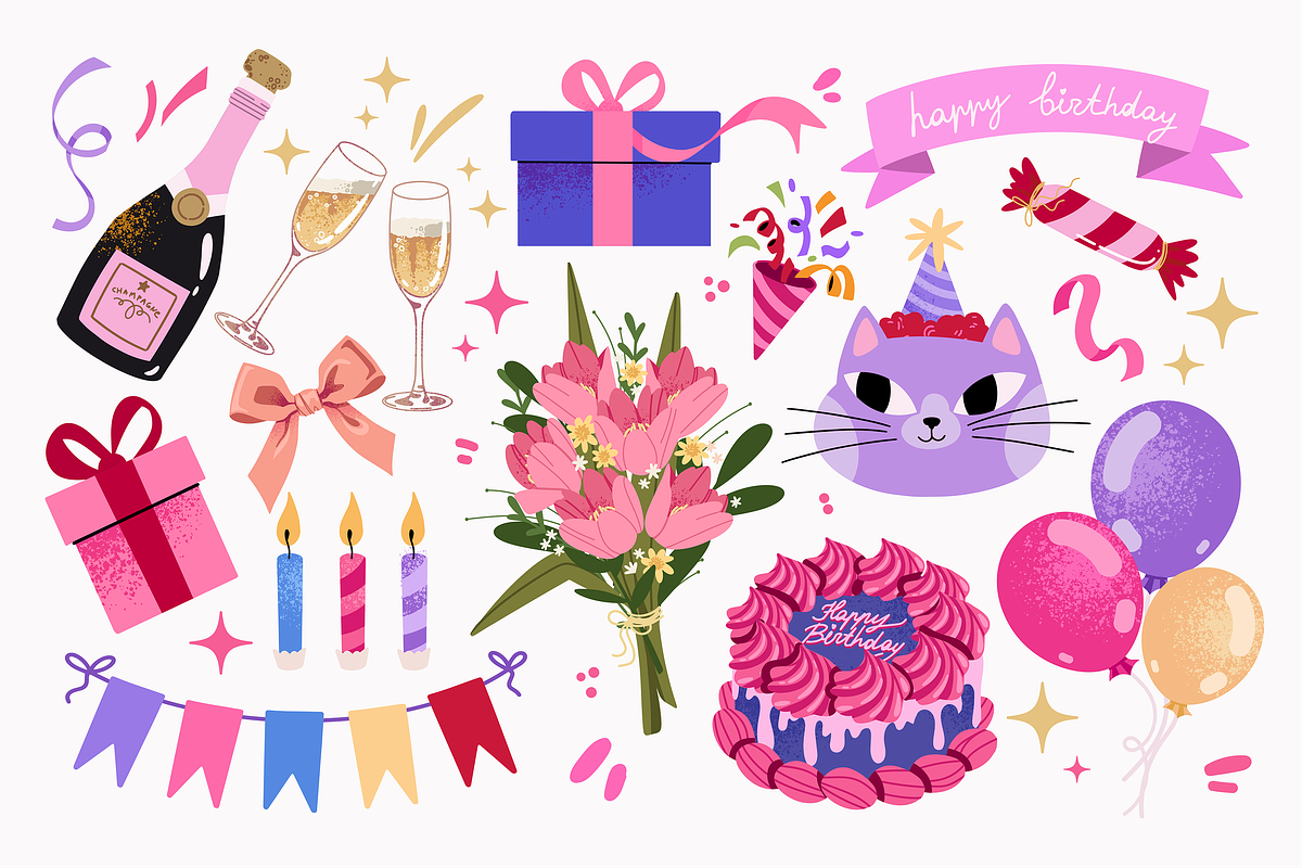 HAPPY BIRTHDAY clipart collection, a Decorative Illustration by UnaAnya (Photo 2 of 7)