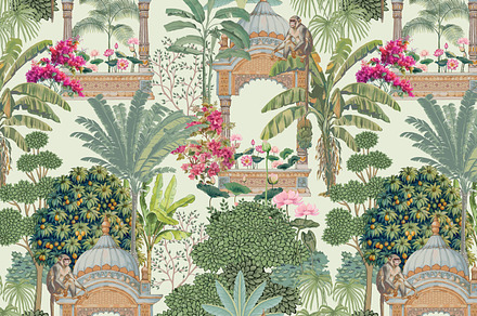 Mughal garden with temple pattern, a Decorative Illustration by Mughal Wallpaper