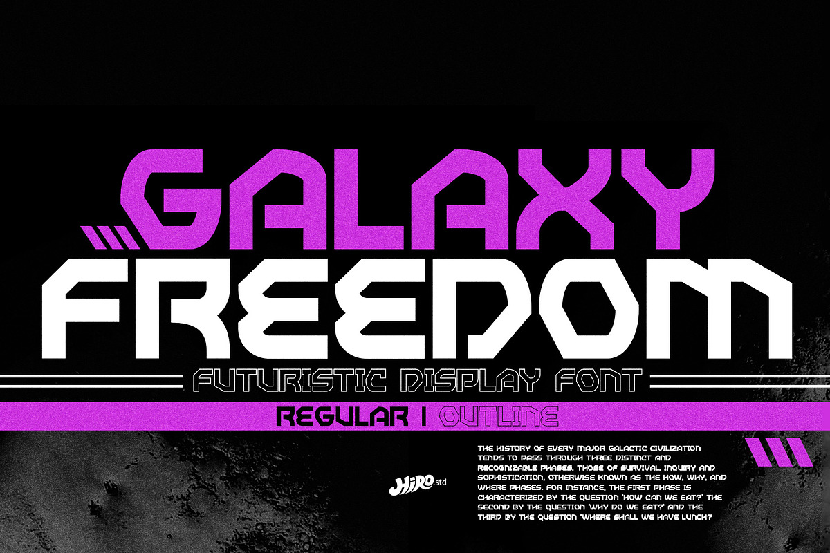 Galaxy Freedom - Futuristic Fonts, a Script Font by HIRO.std (Photo 1 of 10)
