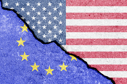 The crack between the flags of the United States and the Europea, an Abstract Photo by Eugene_Photo
