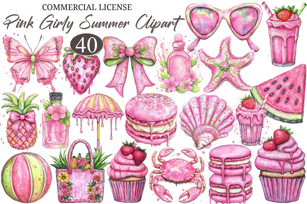 Pink Girly Summer Clipart, an Illustration by designcity5 (Photo 1 of 5)