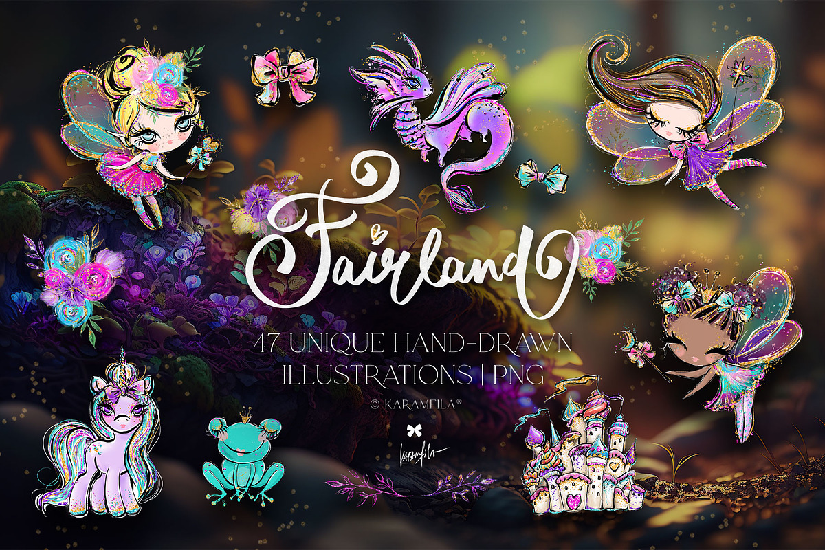 Fairies Dragon Unicorn Frog Clipart, an Animal Illustration by KaramfilaS (Photo 1 of 8)