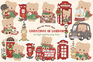 Christmas in London Bear Clipart, an Animal Illustration by Blumensdiary