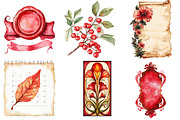 Red Vintage Fall Ephemera Clipart, an Illustration by Watercolor design (Thumbnail 3 of 4)