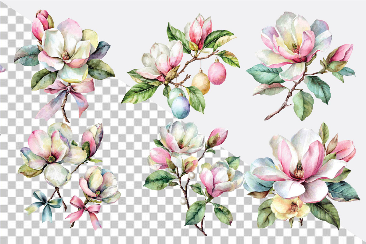 Watercolor Magnolia Flower Clipart B, an Illustration by SVGArt (Photo 2 of 9)
