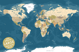 Vector World Map - Large&Detailed, a Decorative Illustration by PorcuPen Works