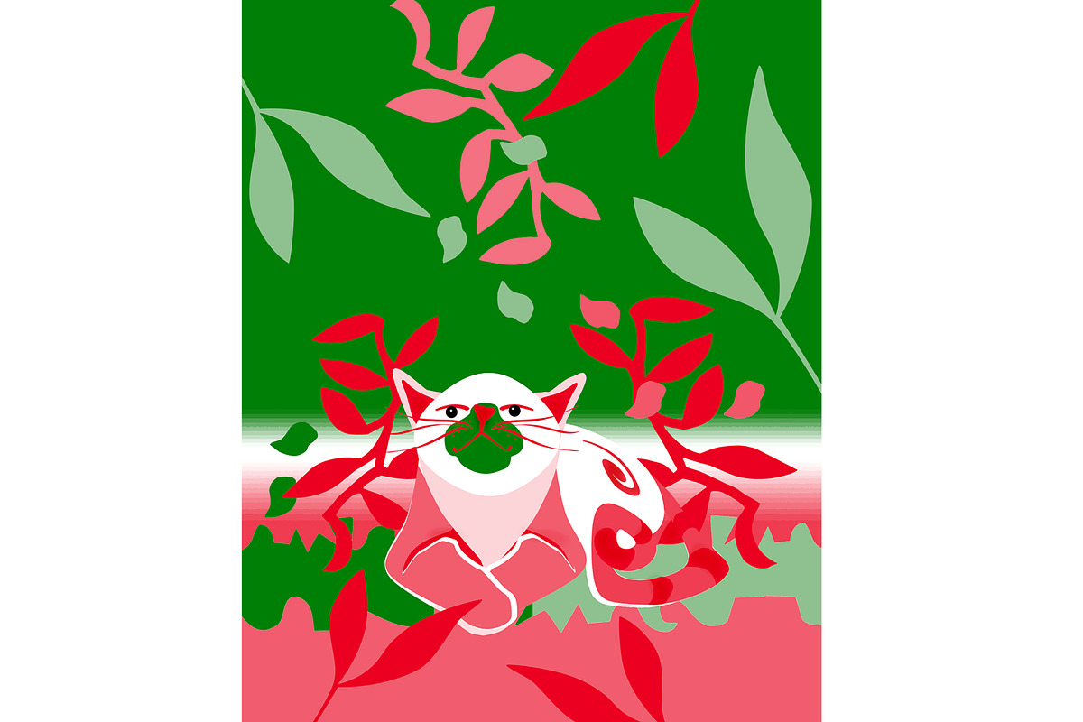 Christmas Cat in the Garden, an Animal Illustration by Sharon Schwalbe (Photo 1 of 2)