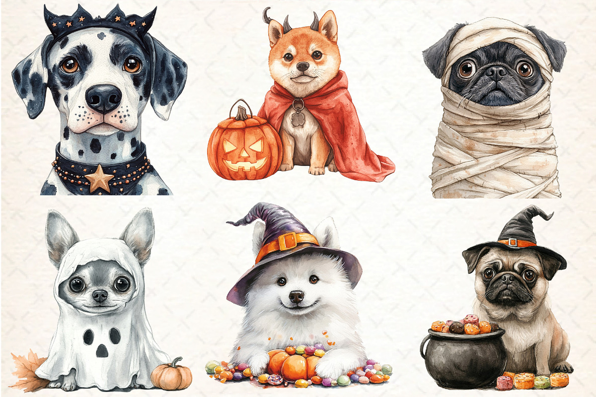Watercolor Halloween Dog Clipart, an Illustration by DreamCafeArt (Photo 2 of 7)