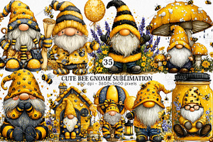 Cute Bee Gnome Sublimation Clipart, an Illustration by Canvas Craft